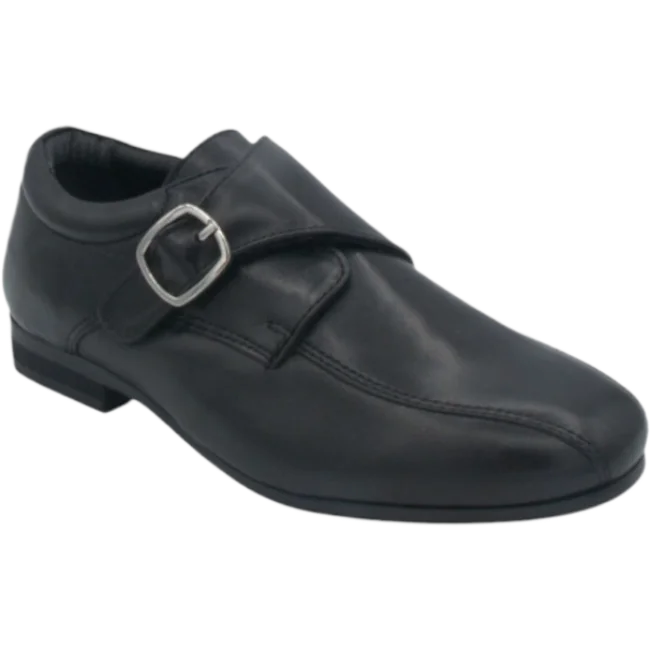 Benelaccio Boys' Leather Buckle Velcro Dress Shoes - Black